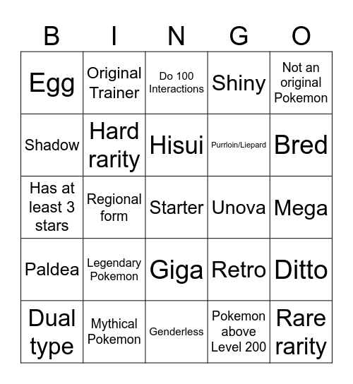 Pokeheroes Interaction Bingo Card