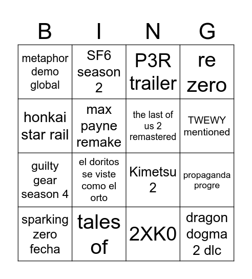 sumer game fest 2024 Bingo Card