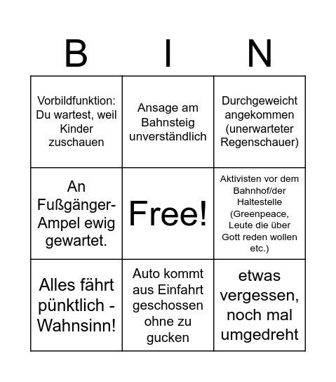 Fußgänger/ÖPNV-Spezial Bingo Card