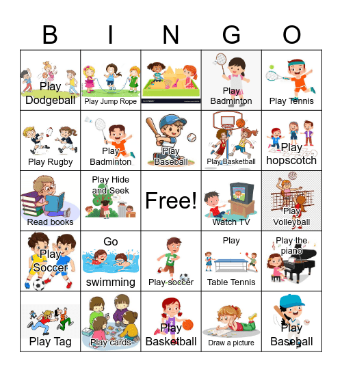 Activities Bingo Card