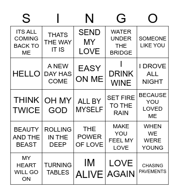 932 ADELE VS CELINE Bingo Card