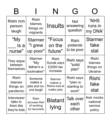 PM debate Bingo Card