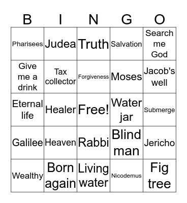 Vacation Bible School Bingo Card