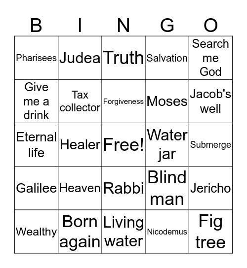 Vacation Bible School Bingo Card