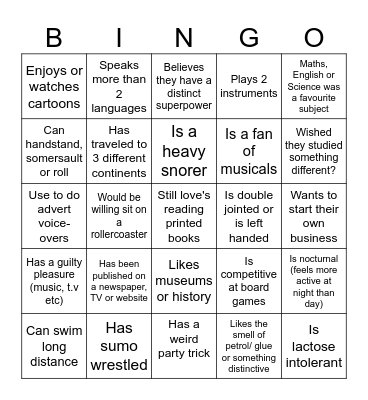 Interesting or Strange Workmates Bingo Card