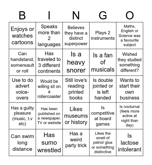 Interesting or Strange Workmates Bingo Card