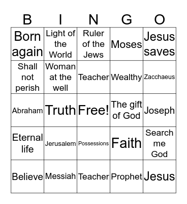 Vacation Bible School Bingo Card