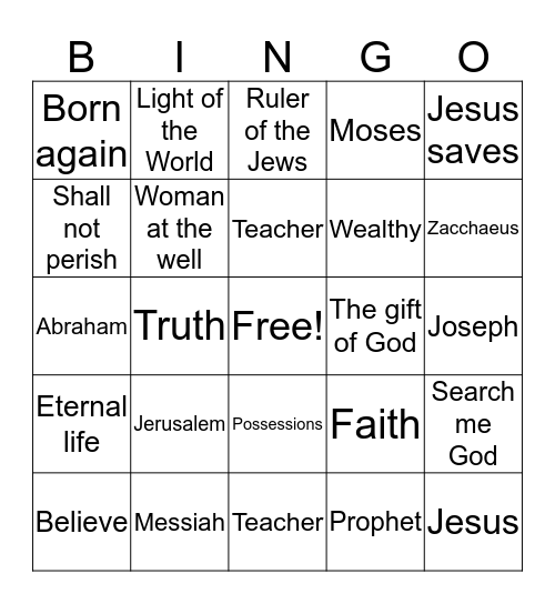 Vacation Bible School Bingo Card