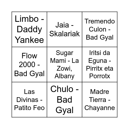 Bingo Musikatua Bingo Card