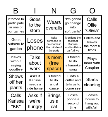 Mom Bingo Card
