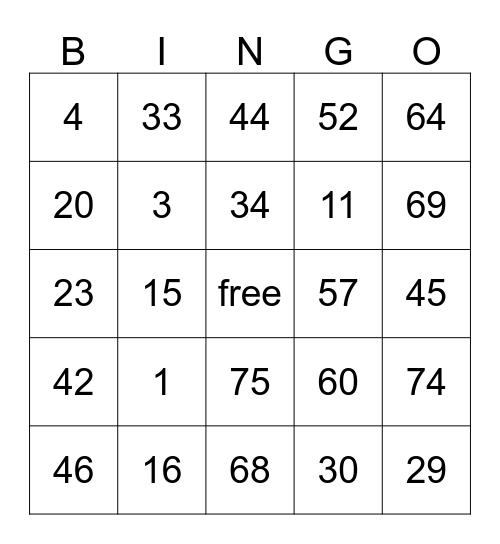 Imvu Bingo Card