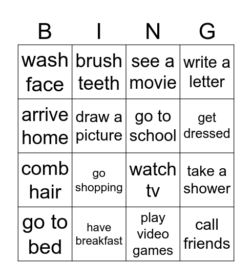 Daily Routine Bingo Card