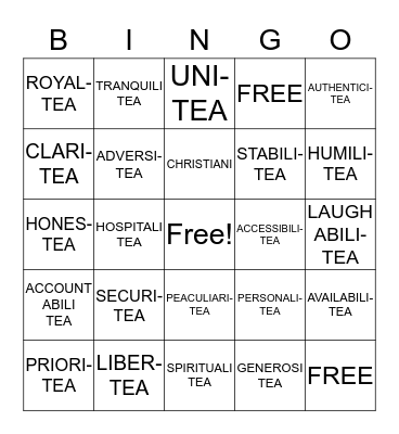 TEA TIME Bingo Card