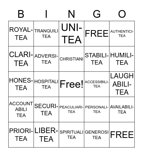 TEA TIME Bingo Card