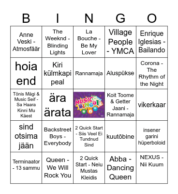 Muusika Bingo Estonian Bingo Card