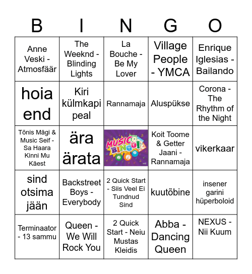 Muusika Bingo Estonian Bingo Card