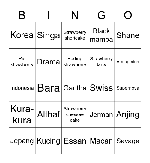 Jessan Bingo Card