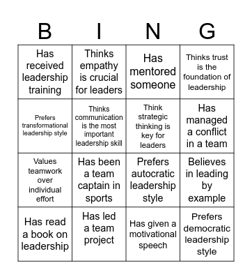 Leadership Bingo Card