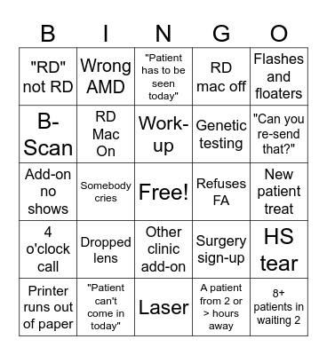 Call Day Bingo Card