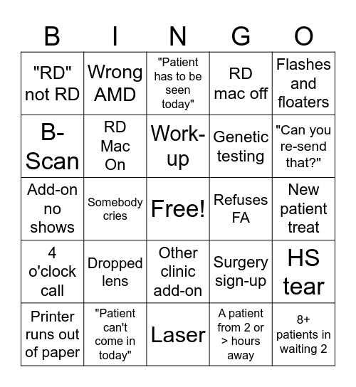 Call Day Bingo Card