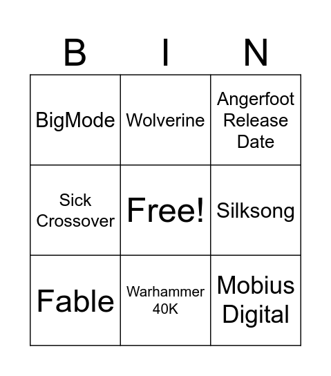 Summer Game Fest 2024 Bingo Card