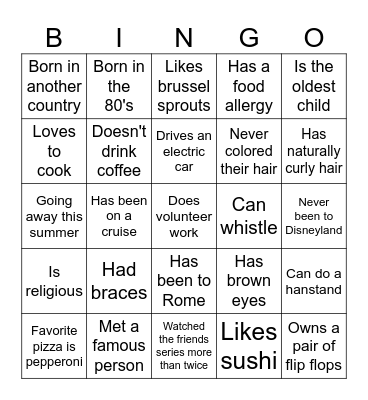 Get to Know You Bingo Card