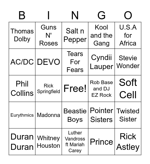 Artist Bingo Card