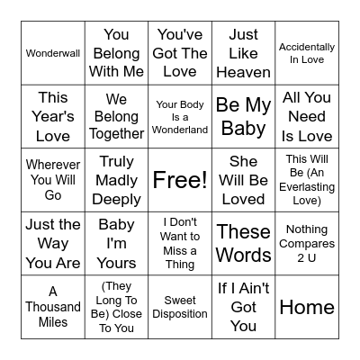 Round 3 & 4 - Love Songs Bingo Card