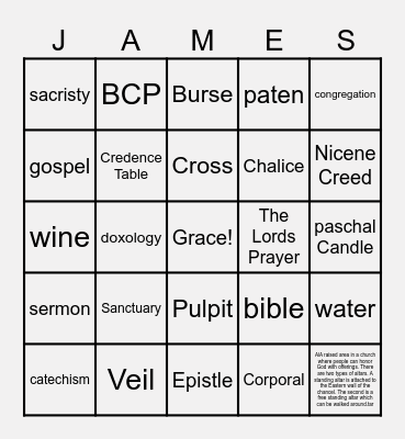 Church Bingo Card