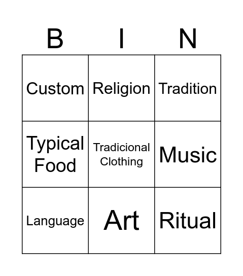 Cultural Bingo Card