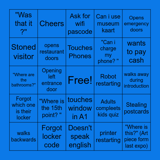 NXT Host Visitor interactions Bingo Card