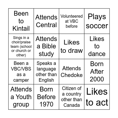 Volunteer Bingo Card