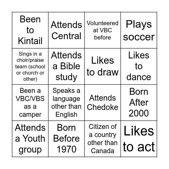 Volunteer Bingo Card