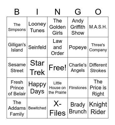 Tv Show Theme Bingo Card
