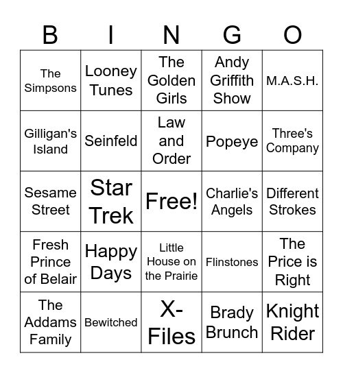 Tv Show Theme Bingo Card