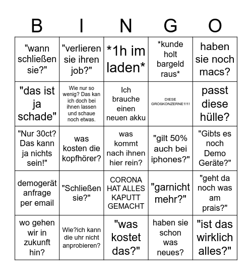 GRAVIS SCHLIEßUNGS BINGO Card