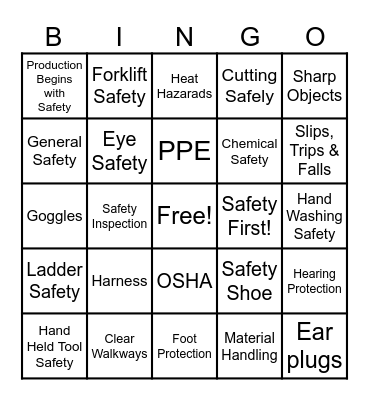 Safety Symbol Bingo Card