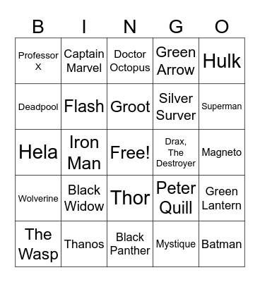 Superhero Bingo Card