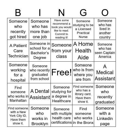 Healthcare Human Bingo Card