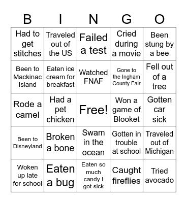 Never Have I Ever Bingo Card