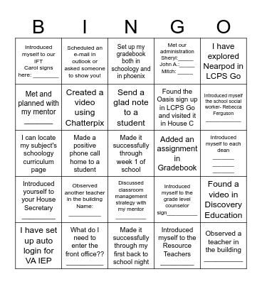 New Teacher Bingo Card