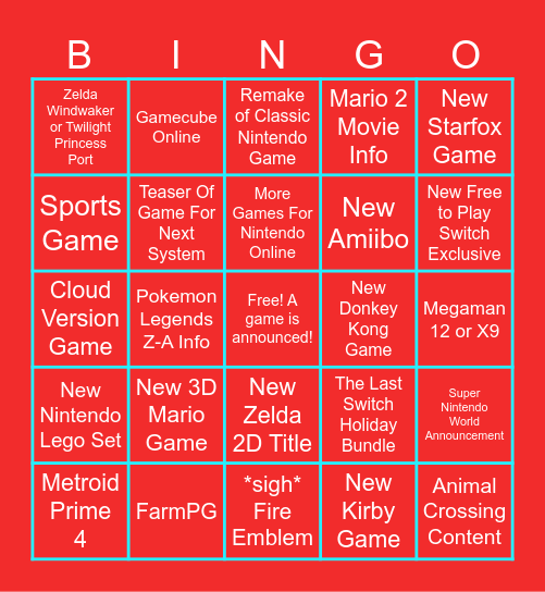Nintendo Direct June 2024! Bingo Card