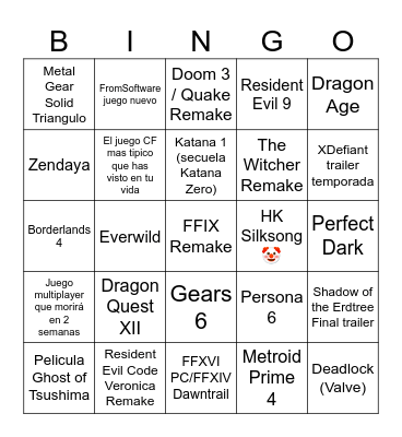 Summer Game Fest 2024 Bingo Card