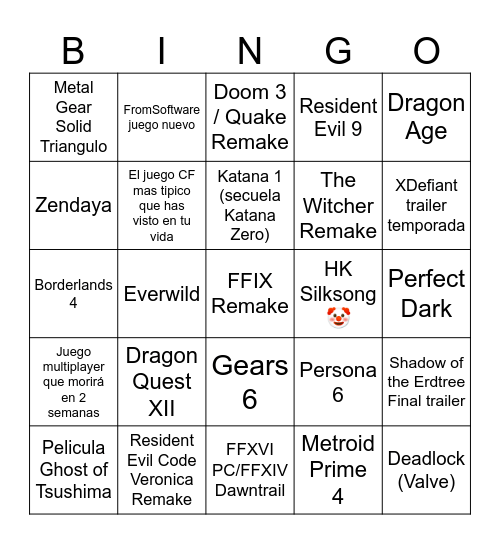 Summer Game Fest 2024 Bingo Card