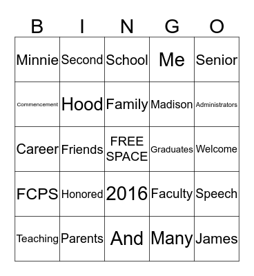 Graduation Bingo Card