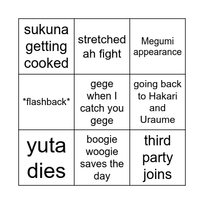 JJK Chapter 262 Predictions Bingo Card