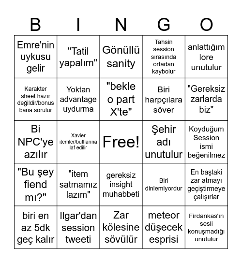 DnD Bingo Card