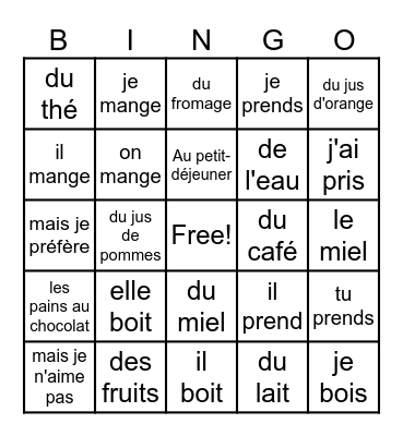 le petit déjeuner Bingo Card