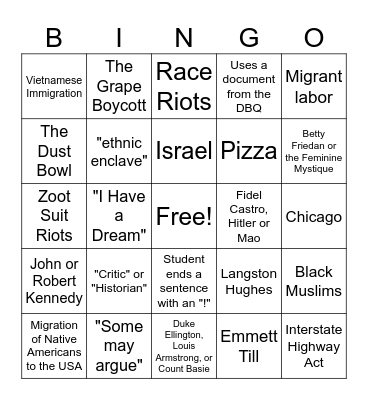 LEQ 4 FM BINGO TABLE 73 Bingo Card