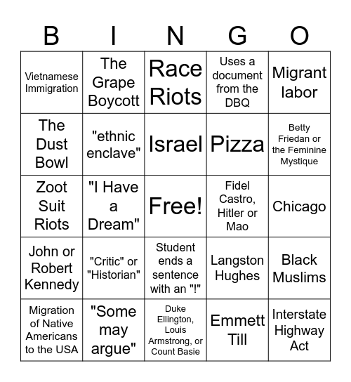 LEQ 4 FM BINGO TABLE 73 Bingo Card